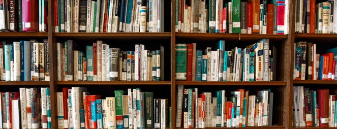 three shelves of library books