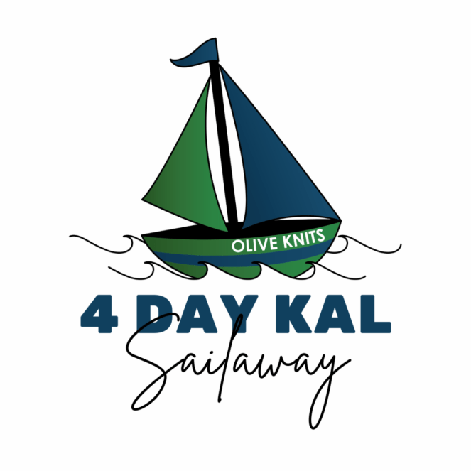 blue and green graphic logo for Olive Knits Sailaway knit along