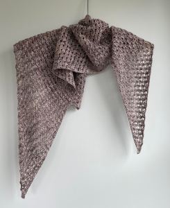 handknit shawl using rustic silk in muted creams and lavenders
