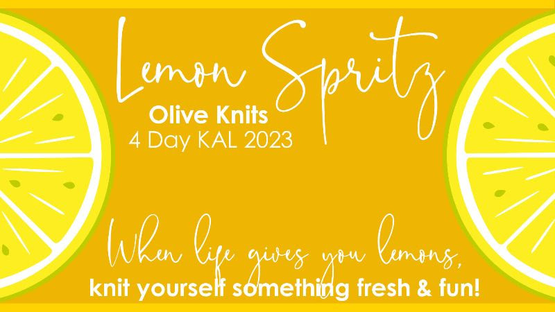 lemon slices graphically represented on each side of a announcement for lemon spritz summer knit along