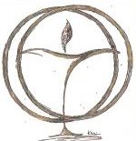 graphic depiction of a chalice and flame surrounded by 2 circles