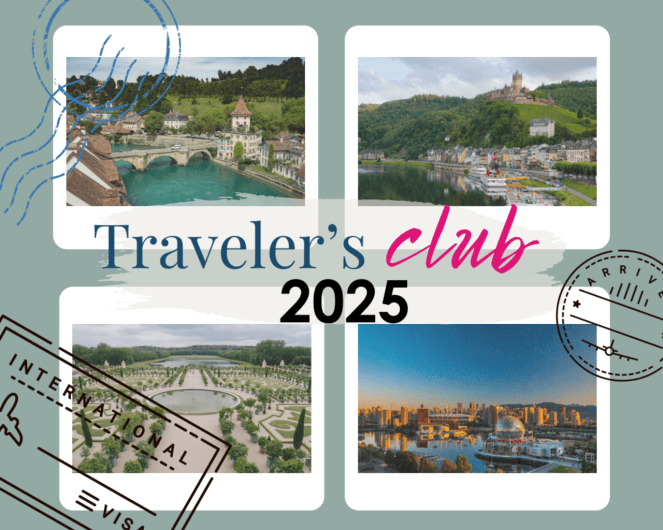 four picture postcards with postmarks and the words traveler's club 2025