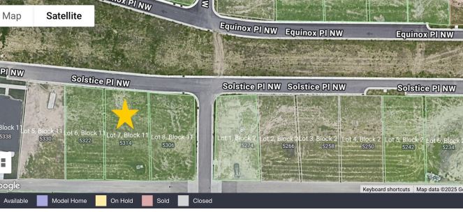 saltellite map of new neighborhood with empty lots and a star at 5314 solstice place
