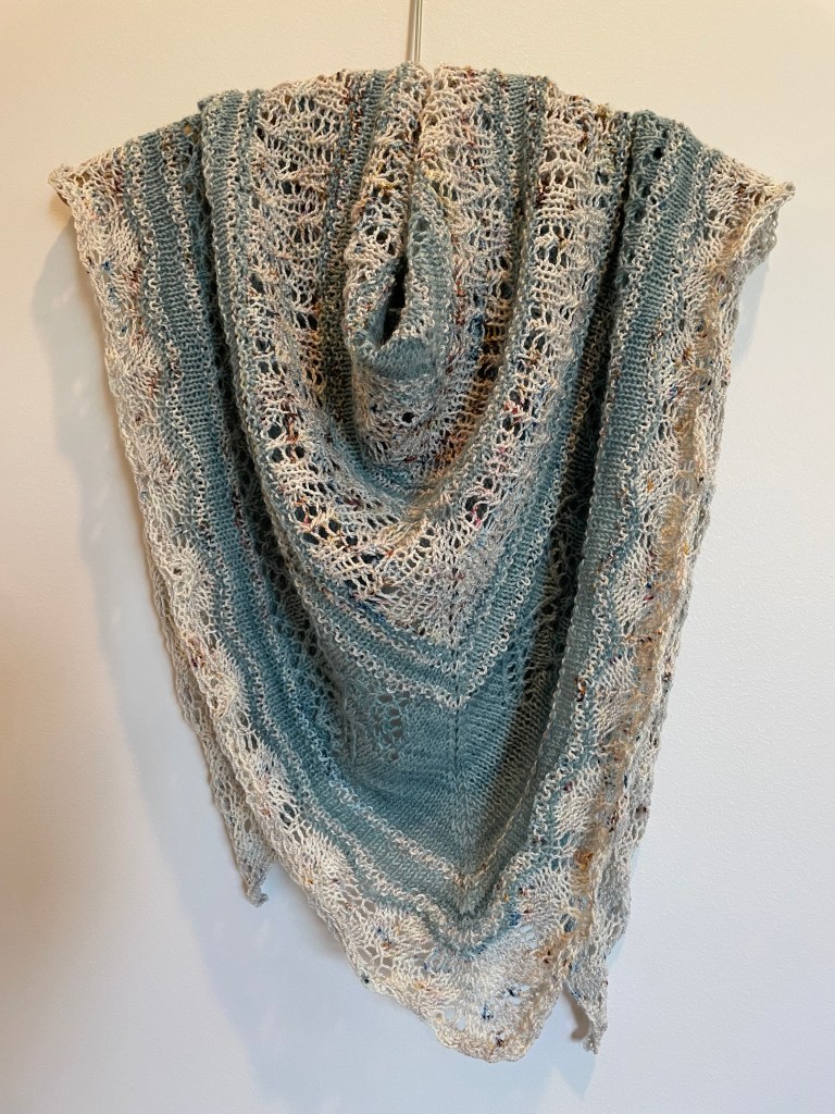 blue and cream lace shawl
